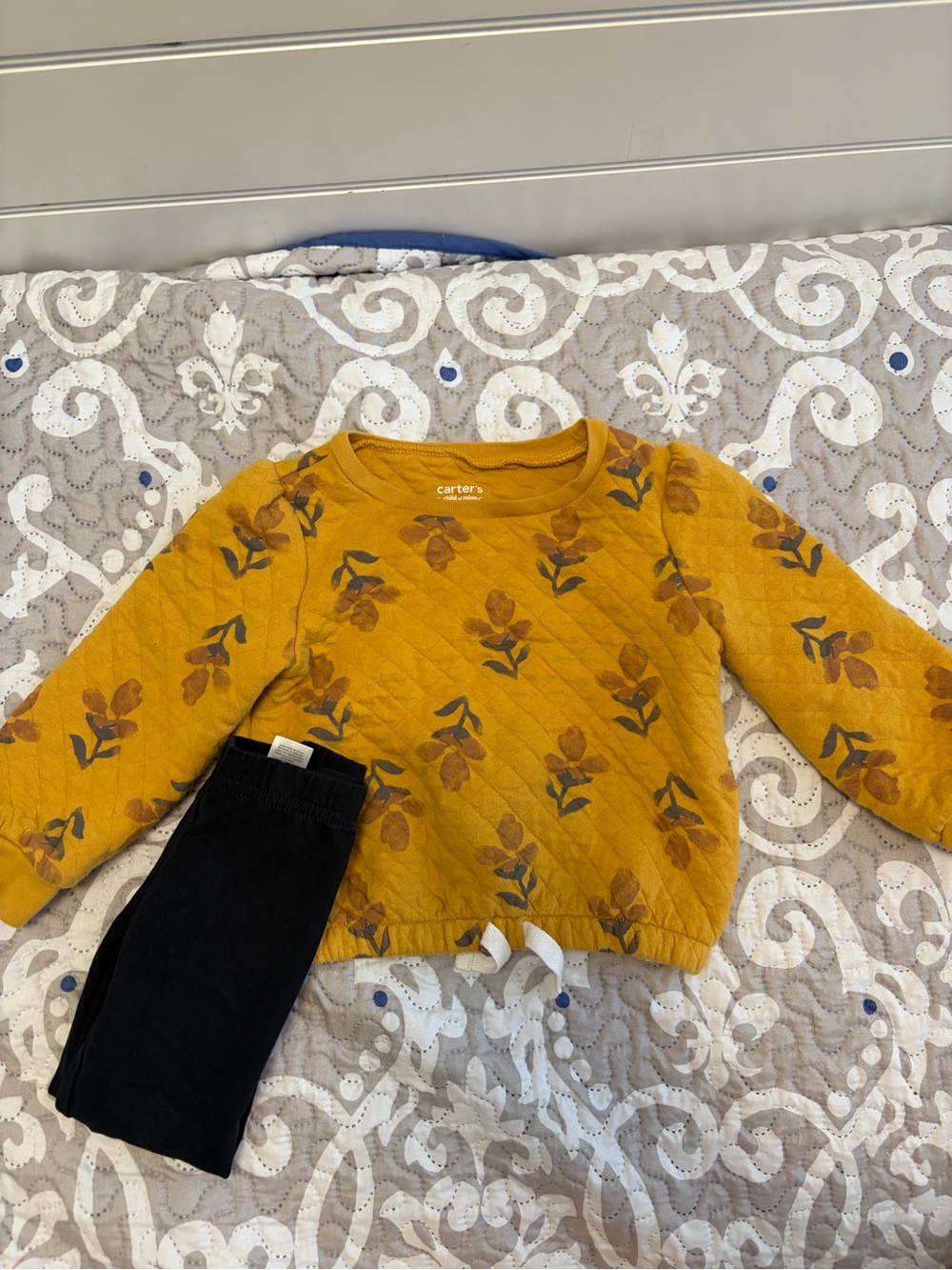 Carter's Mustard Quilted Floral Long-Sleeve Top with Black Leggings